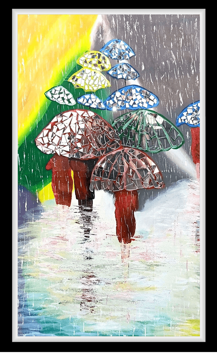 Detailed mosaic artwork with colorful patterns and natural scenery